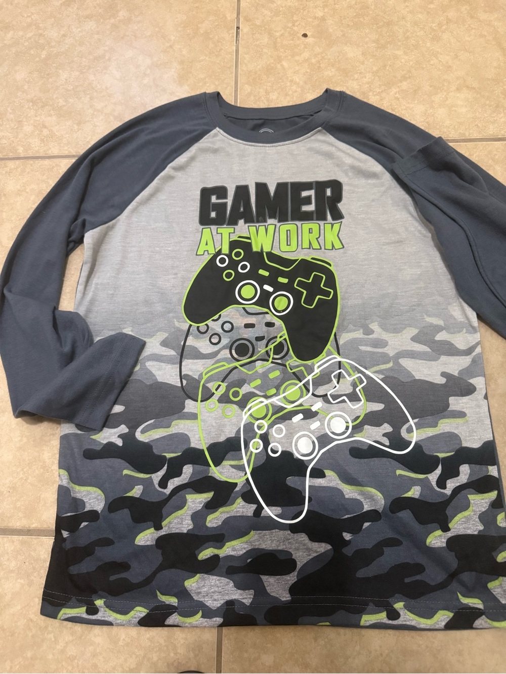 Gamer At Work Long Sleeve Tee - Gray & Dark Gray